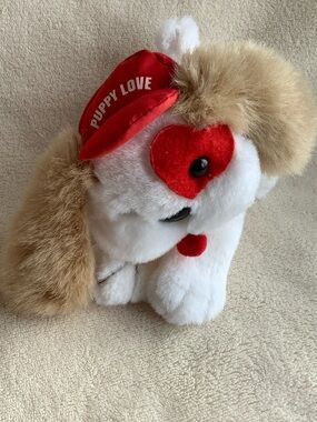 Teleflora White Tan Plush Puppy Dog W Red Puppy Love Hat Stuffed Animal Toy